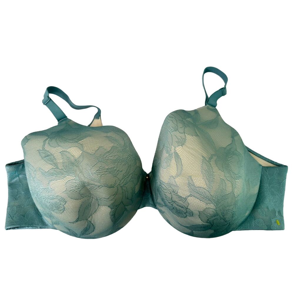 Cacique Bra 46DDD Lightly Lined Full Coverage 46F Plus Size Green Blue Lace